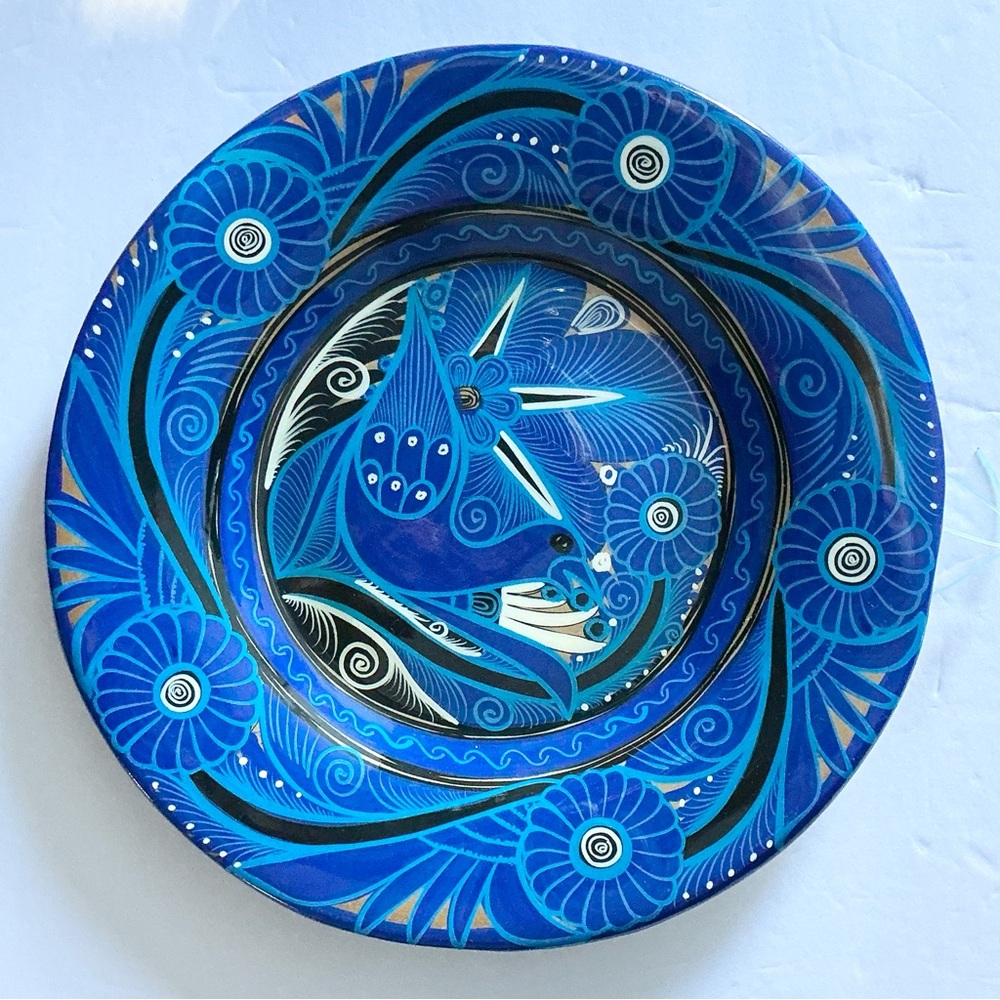 Televara Pottery | Decorative Plate | Home Decor | Blue Bird & Floral Motif